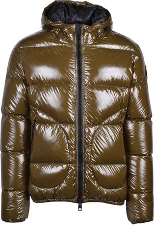 Herno Olive Green Glossy Removable Hood Polyamide Down Jacket