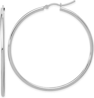 Diamond2Deal 10K White Gold Round Hinged Hoop Earrings
