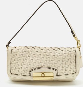 Coach White Woven Leather Kristin Clutch Bag