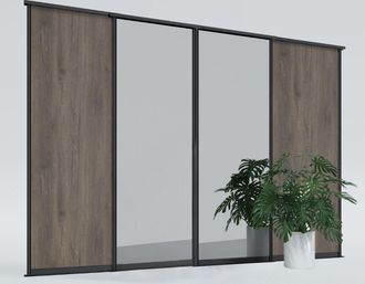 OEM Puertas Correderas Para Armario, 265 X 260 Cm, 2x Roble Chocolate, 2x Espejo