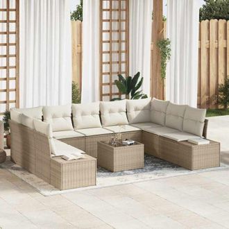 vidaXL Conjunto De Sof&aacute; De Jard&iacute;n Con Coj&iacute;n 10 Pcs Beige Y Crema Vidaxl
