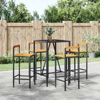 vidaXL Mesa Bar Y Taburetes Jard&iacute;n 5 Pzas Madera Acacia Rat&aacute;n Pe Negro Vidaxl