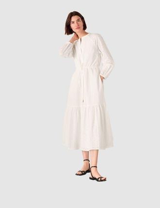 Whistles Long Sleeve Broderie Midi Dress in White at Nordstrom, Size 10