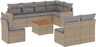 vidaXL Set De Sof&aacute;s De Jard&iacute;n 9 Pzas Con Cojines Rat&aacute;n Sint&eacute;tico Beige Vidaxl