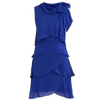 Gina Bacconi Womens Samira Short Sleeveless Tiered Dress With Tie Detail Neckline - Blue - Size 16 UK