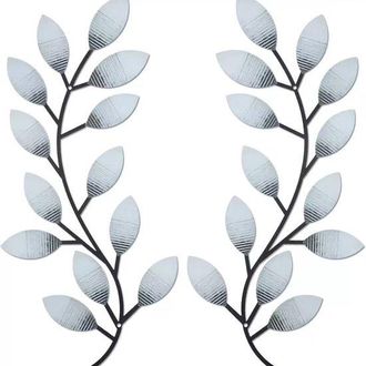 OEM Decoraci&oacute;n De Pared Met&aacute;lica - Decoraci&oacute;n De Ramas De Olivo Y Enredaderas Para Salas De Estar, Pasillos Y Espacios Exteriores - Azul Y Blanco
