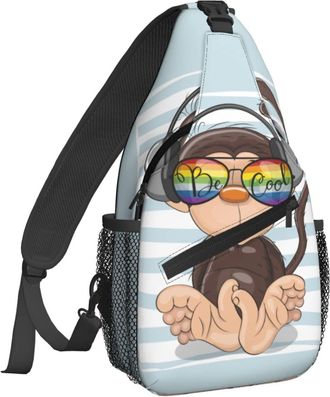 Generic Cool Cartoon Cute Monkey Shoulder Bag Lightweight Cross Body Bag Breathable Chest Backpack For Traveling Casual Workout