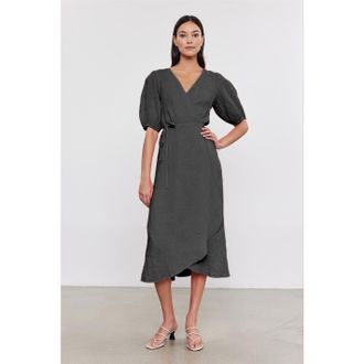 Velvet Womens by and V-Neck Three Quarter Sleeve Midi Wrap Dress in Shadow - Grey - Size 10 UK