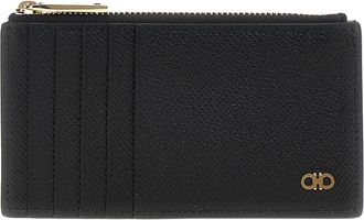 Ferragamo Leren Kaarthouder met Gancini-logo - Heren - Accessoires - Zwart - Maat: ONE Size Leer