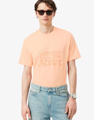Lacoste Mens Lacoste Printed Logo Cotton T-Shirt - Pink/Orange/Red - Size: 4 medium