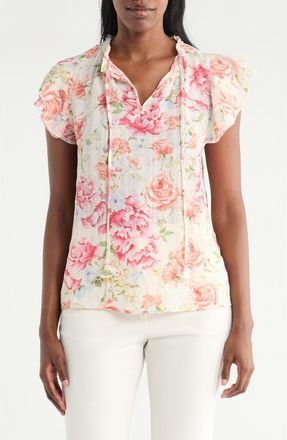 Chenault Flutter Sleeve Tie Front Top in Ivory Multi at Nordstrom Rack, Size X-Large