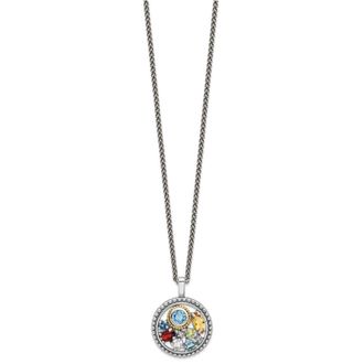 Diamond2Deal Sterling Silver with 14k Accent Multi Gemstone Round Pendant Necklace