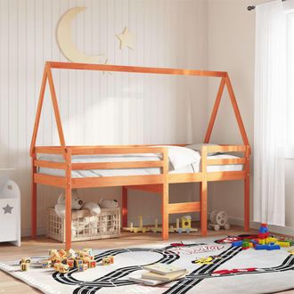 vidaXL Cama Alta Con Techo Madera Maciza De Pino Marr&oacute;n Cera 90x190 Cm Vidaxl