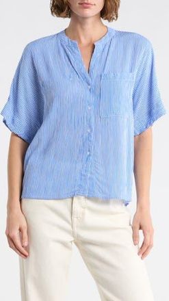 T Tahari Split Neck Shirt in Medium Blue/White Stripe at Nordstrom Rack, Size X-Small