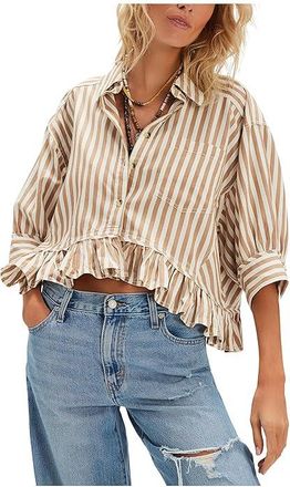 Free People We The Free Bailey Stripe Shirt Womens Clothing Neutral Combo : LG (Womens 12-14), Cotton