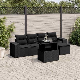 vidaXL Vidaxl - Set De Sof&aacute;s De Jard&iacute;n 6 Piezas Y Cojines Rat&aacute;n Sint&eacute;tico Negro