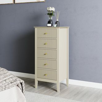 Melody Maison Tall 5 Drawer Bedside Table - Hales Taupe Range in Beige