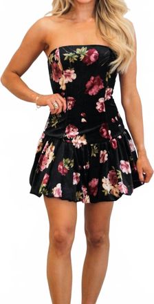 Blue Blush Veronika Strapless Floral Velvet Bubble Mini Dress In Black