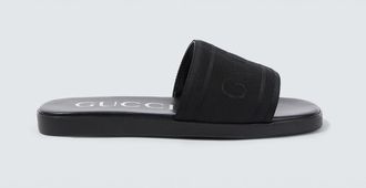Gucci Logo canvas and leather slides