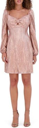 Kensie Long Sleeve Foiled Pliss&eacute; Minidress in Rose Gold at Nordstrom Rack, Size 16