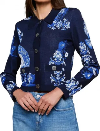 L'agence Osiris Jacquard Cardigan In Black/blue Large Porcelain