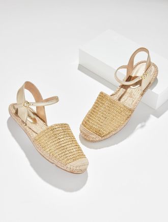 Talbots Izzy dOrsay Espadrille Sandals - Metallic Raffia - Gold - 10 1/2 M Talbots