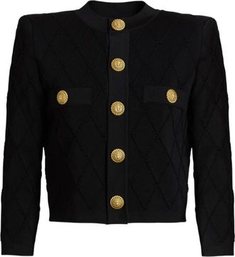 Balmain Cropped gebreide vest - Dames - Vesten - Zwart - S - Nylon - Truien & Vesten