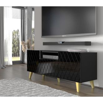 AC-D&eacute;co Ac-deco - Mueble Tv Diuna 145 Cm 2d1k Con Patas, Negro Brillante