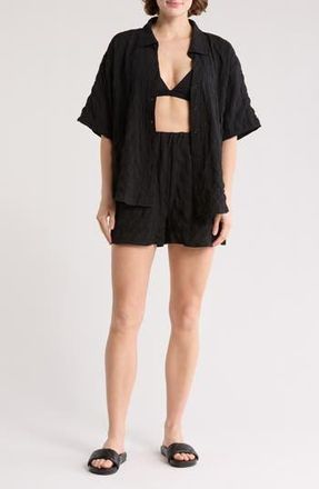 Nordstrom Rack Crinkle Cover-Up Top & Shorts Set in Black at Nordstrom Rack, Size Small