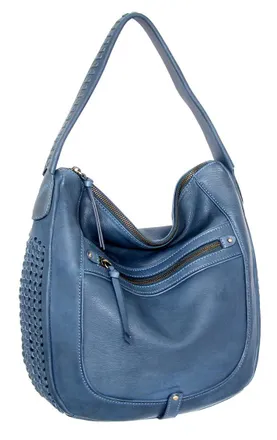 Nino Bossi Vintage Leather Woven Accent Hobo in Denim
