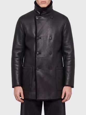 Giorgio Armani Double-Breasted Lamb Shearling Coat with High Collar