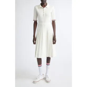 Thom Browne Pointelle Rib Stitch Polo Dress in White at Nordstrom, Size 42