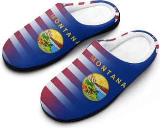 Generic US & Montana1 State Flag Funny Mens Cotton Slippers Shoes Novelty Soft Non-Slip Sole Home Shoe
