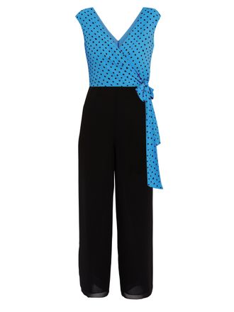 Gina Bacconi Womens Milana Chiffon Jumpsuit With Spot Bodice - Blue - Size 14 UK