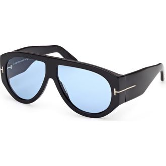 Tom Ford Bronson 60mm Aviator Sunglasses in Shiny Black /Blue at Nordstrom