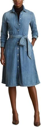 Lauren Ralph Lauren Belted Denim Shirtdress in Odwin Wash at Nordstrom, Size 14