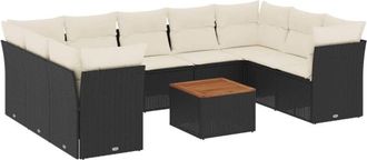 vidaXL Vidaxl - Set De Sof&aacute;s De Jard&iacute;n 10 Pzas Cojines Rat&aacute;n Sint&eacute;tico Negro