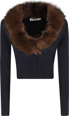 Self Portrait Truien & Vesten, Dames, Blauw, S, Nepbont, Gebreide Cardigan met nepbont
