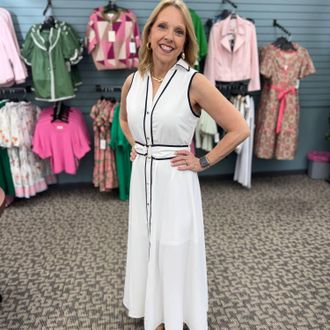 Entro Solid Sleeveless Midi Dress With Self-Tie Belt In White