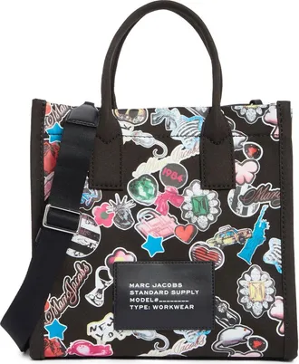 Marc Jacobs Sticker Print Canvas Tote in Black Multi at Nordstrom Rack