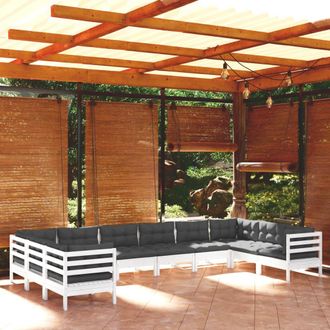 vidaXL Muebles De Jard&iacute;n 10 Pzas Con Cojines Blanco Madera De Pino Vidaxl