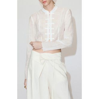 Mango Semi-Sheer Textured Top in Off White at Nordstrom, Size 8