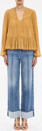 Ulla Johnson Leandra Silk Crinkle Solid Blouse In Ochre