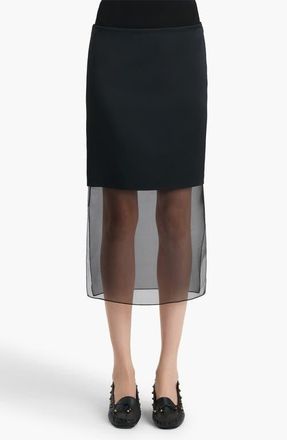 Khaite Sybil Bonded Crepe & Organza Midi Skirt in Black at Nordstrom, Size 4