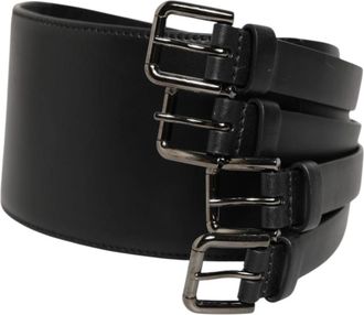 Dolce & Gabbana Zwart Leren Multi-Gesp Riem Jurk - unisex - Riemen - Zwart - ONE Size - Leer - Accessoires
