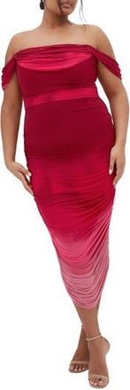 City Chic Ombr&eacute; Ruched Square Neck Cap Sleeve Dress in Ruby Ombre at Nordstrom Rack, Size 24W