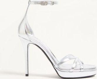 Valentino Garavani Eveninglam Platform Sandal in Laminated Nappa 120mm Woman SILVER 36.5