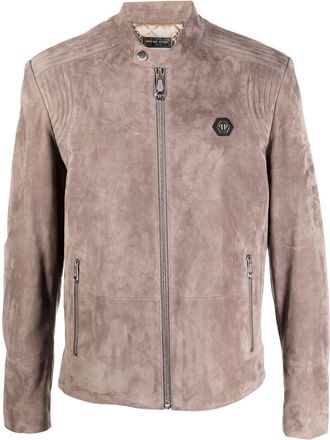 Philipp Plein Suede Padded jacket - men - Lamb Skin/Acetate - XXXL - Grey