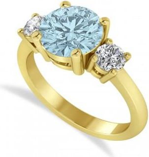Allurez Round 3-Stone Aquamarine & Diamond Engagement Ring 14k Yellow Gold (2.50ct)