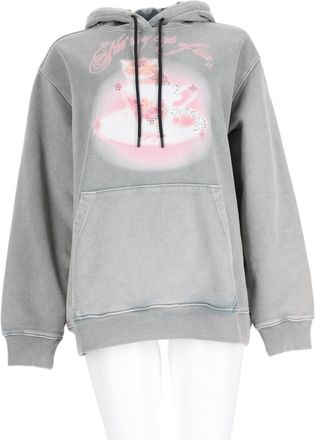 Msgm Grey Vintage Graphic Cotton Hoodie